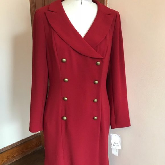 Sale! David Warren 40s red  brass button dress - Picture 3 of 7